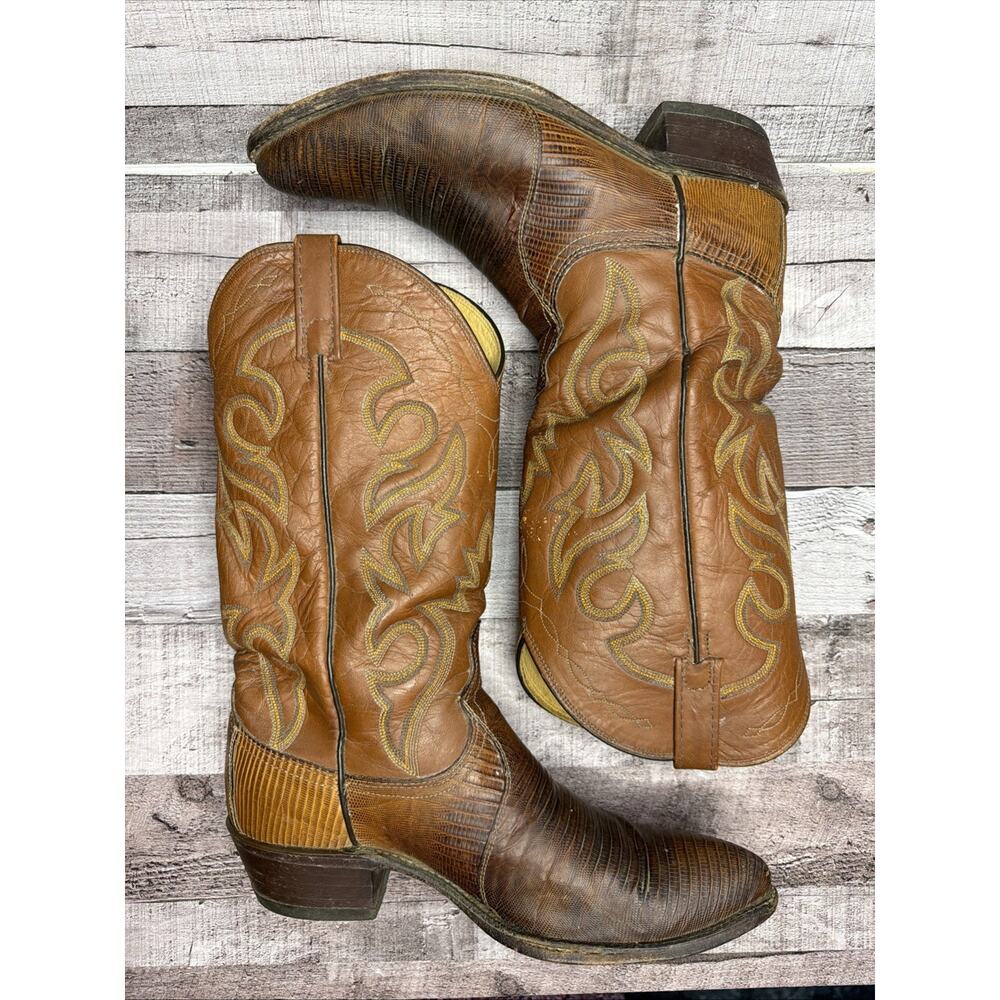Tony Lama Western Boots Brown Leather Cowboy Vintage Exotic Men’s size 9 D - Picture 2 of 11